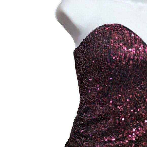 Lulus Dress Purple Sequin Strapless Sweetheart Asymmetrical Bodycon Formal Sz XS - Picture 7 of 13